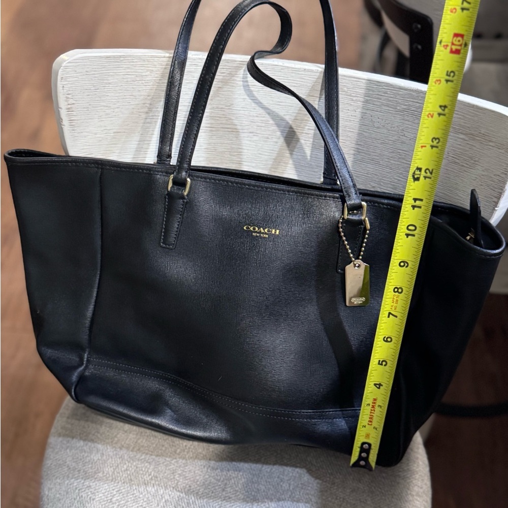 Coach Black Leather Tote with Gold Accents
